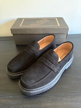 New NIB Black Suede Penny Loafers